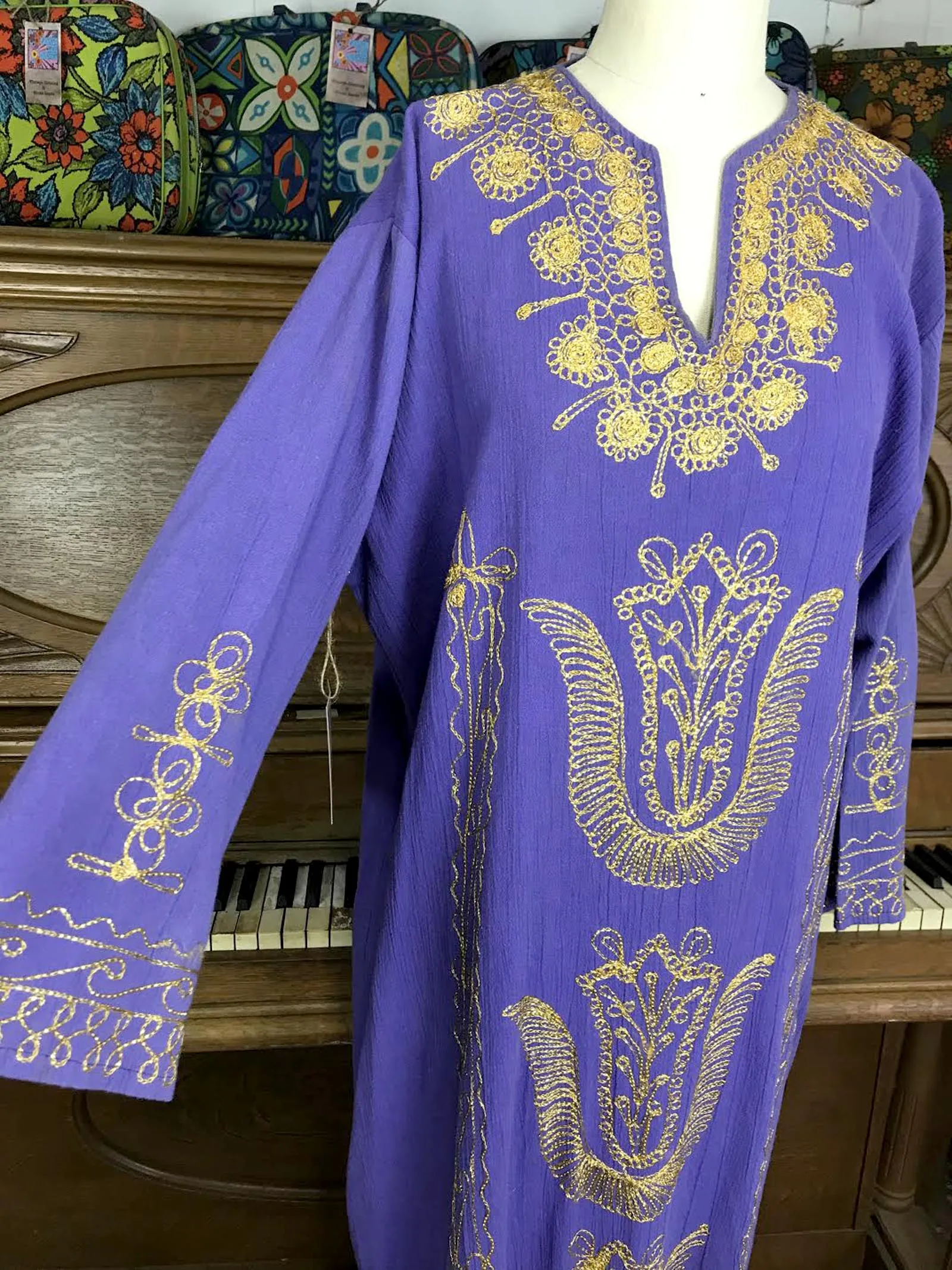 Vintage 70s | Purple Caftan Kaftan Muumuu Boho Hippie Dress | Free Size