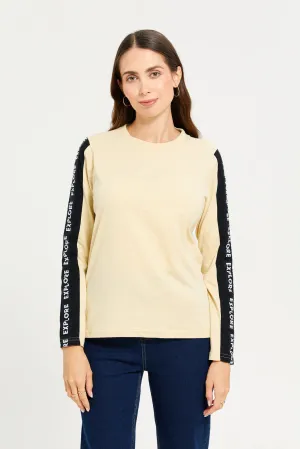 Women Beige Long Sleeves T-shirt